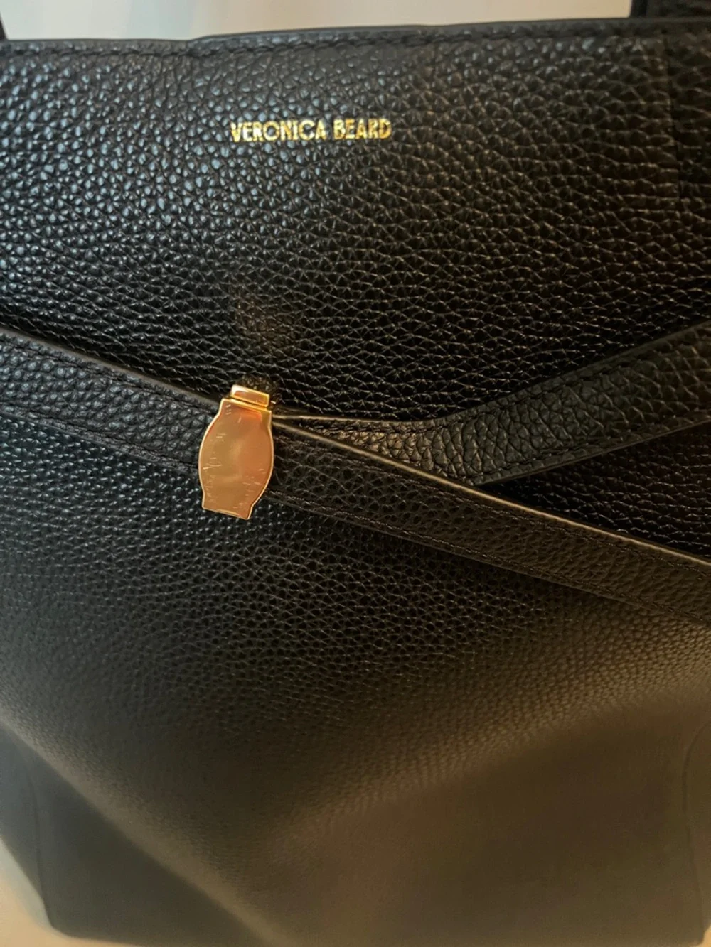 Veronica Beard Black Leather Tote with Gold Hardware - Picture 6 of 6
